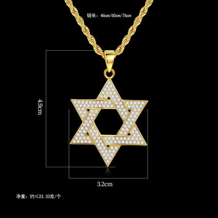 Crystal Star of David Necklace, Gold Magen David Pendant, Jewish Faith Jewelry