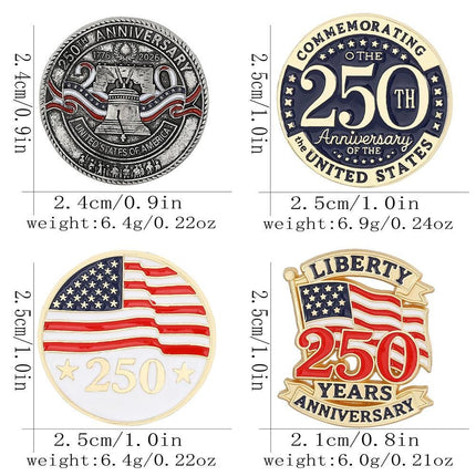USA 250th Anniversary Enamel Pin, American Flag Liberty Lapel Brooch