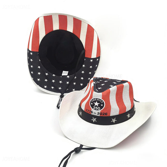 USA 250th Anniversary Cowboy Hat, Patriotic American Flag Western Style