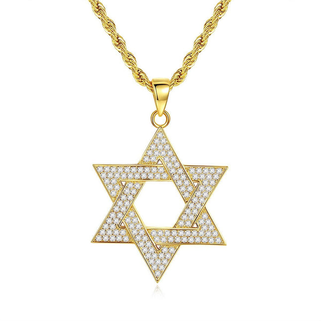 Crystal Star of David Necklace, Gold Magen David Pendant, Jewish Faith Jewelry