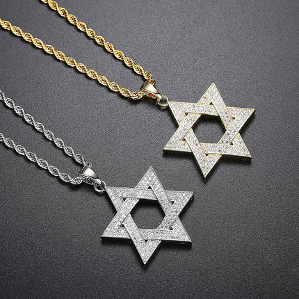 Crystal Star of David Necklace, Gold Magen David Pendant, Jewish Faith Jewelry