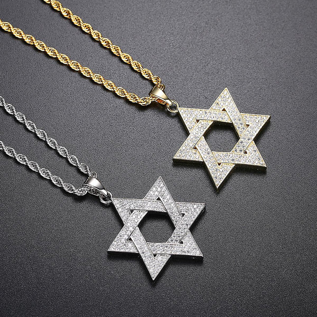 Crystal Star of David Necklace, Gold Magen David Pendant, Jewish Faith Jewelry