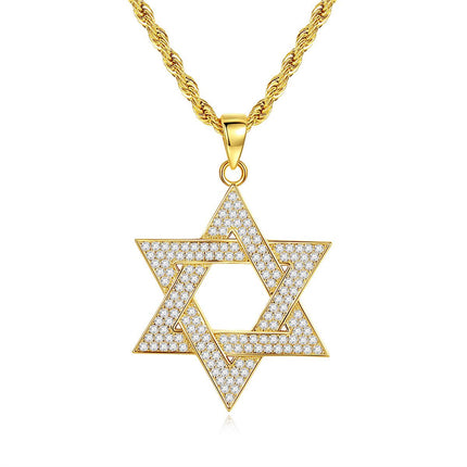 Crystal Star of David Necklace, Gold Magen David Pendant, Jewish Faith Jewelry