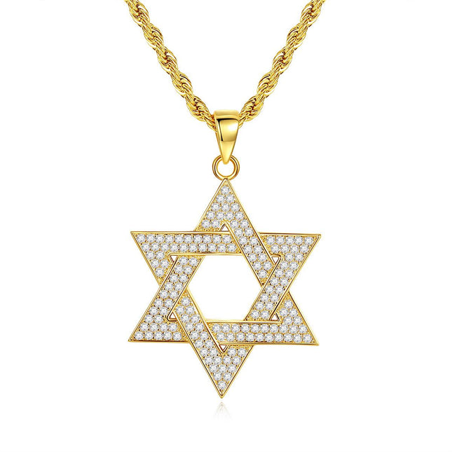 Crystal Star of David Necklace, Gold Magen David Pendant, Jewish Faith Jewelry