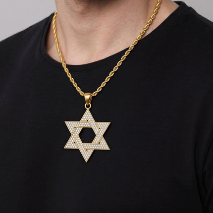 Crystal Star of David Necklace, Gold Magen David Pendant, Jewish Faith Jewelry