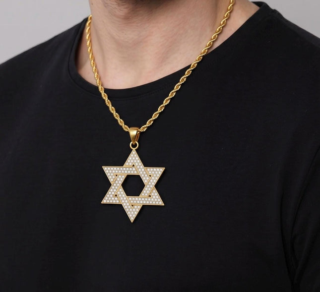 Crystal Star of David Necklace, Gold Magen David Pendant, Jewish Faith Jewelry