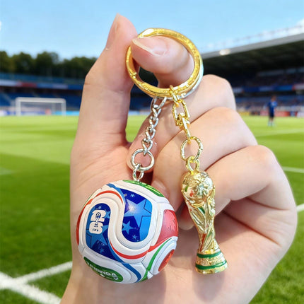 Mini Soccer Ball Keychain with Trophy Charm, World Cup Fan Gift, Sports Backpack Accessory