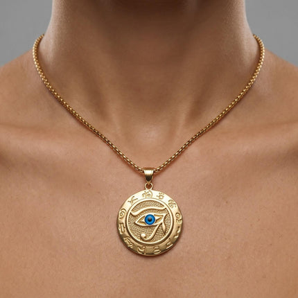 Eye of Horus Necklace, Egyptian Protection Pendant, Gold Silver Amulet Jewelry