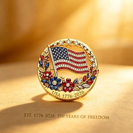 USA 250th Anniversary Commemorative Flag Pin – Patriotic Crystal Brooch, America 1776–2026 Freedom Lapel Pin