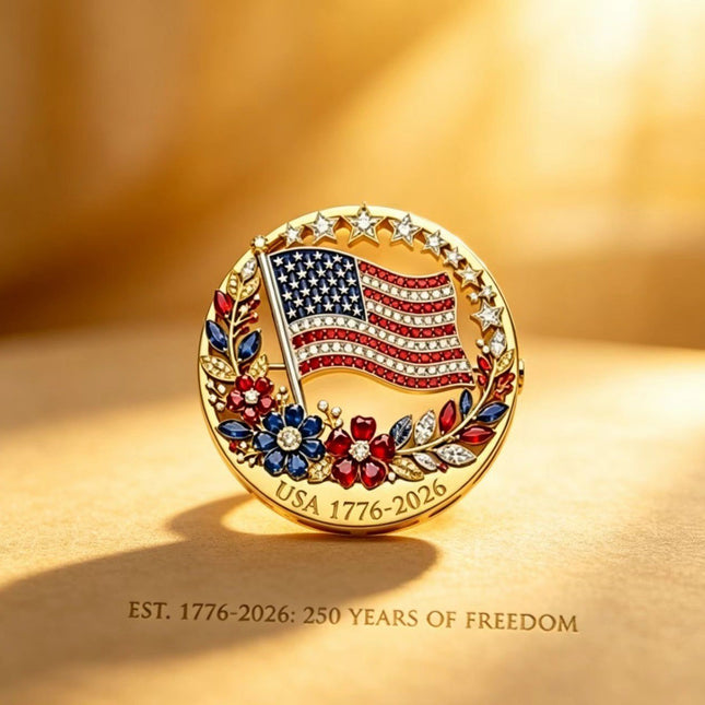 USA 250th Anniversary Commemorative Flag Pin – Patriotic Crystal Brooch, America 1776–2026 Freedom Lapel Pin