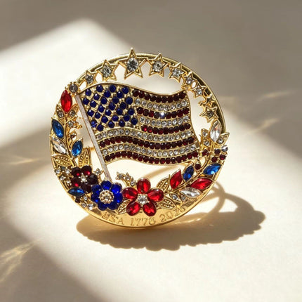 USA 250th Anniversary Commemorative Flag Pin – Patriotic Crystal Brooch, America 1776–2026 Freedom Lapel Pin