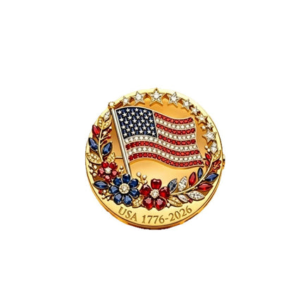 USA 250th Anniversary Commemorative Flag Pin – Patriotic Crystal Brooch, America 1776–2026 Freedom Lapel Pin