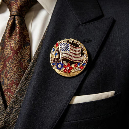 USA 250th Anniversary Commemorative Flag Pin – Patriotic Crystal Brooch, America 1776–2026 Freedom Lapel Pin