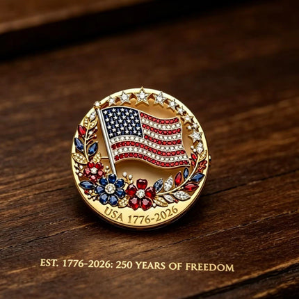 USA 250th Anniversary Commemorative Flag Pin – Patriotic Crystal Brooch, America 1776–2026 Freedom Lapel Pin