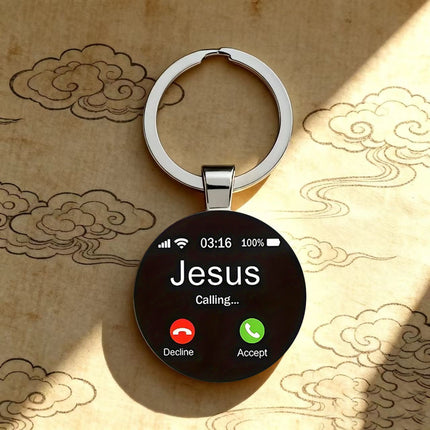 Jesus Is Calling Keychain – Christian Faith Reminder Key Ring, Inspirational Religious Gift, “Accept the Call” Spiritual Pocket Charm