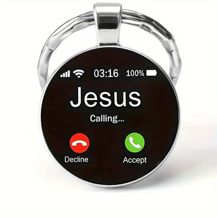Jesus Is Calling Keychain – Christian Faith Reminder Key Ring, Inspirational Religious Gift, “Accept the Call” Spiritual Pocket Charm