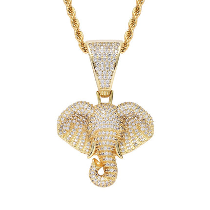 Iced Out Elephant Pendant Necklace – Diamond Elephant Charm Chain, Symbol of Strength, Wisdom & Good Luck