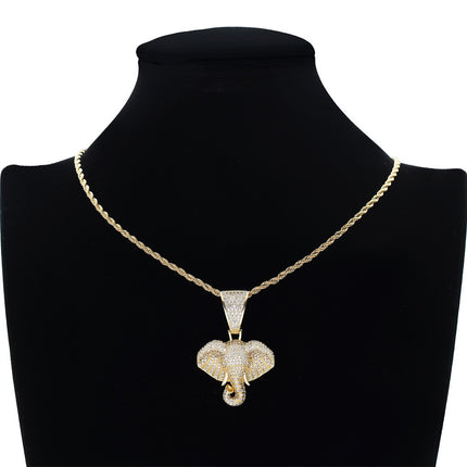 Iced Out Elephant Pendant Necklace – Diamond Elephant Charm Chain, Symbol of Strength, Wisdom & Good Luck