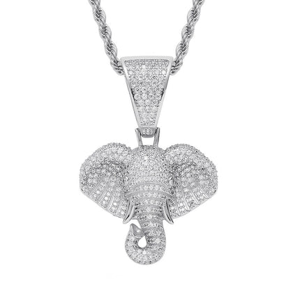 Iced Out Elephant Pendant Necklace – Diamond Elephant Charm Chain, Symbol of Strength, Wisdom & Good Luck