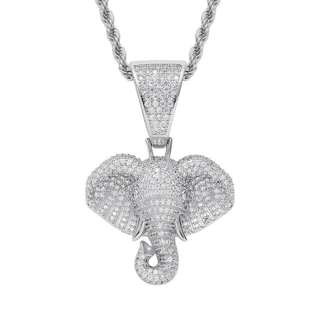 Iced Out Elephant Pendant Necklace – Diamond Elephant Charm Chain, Symbol of Strength, Wisdom & Good Luck