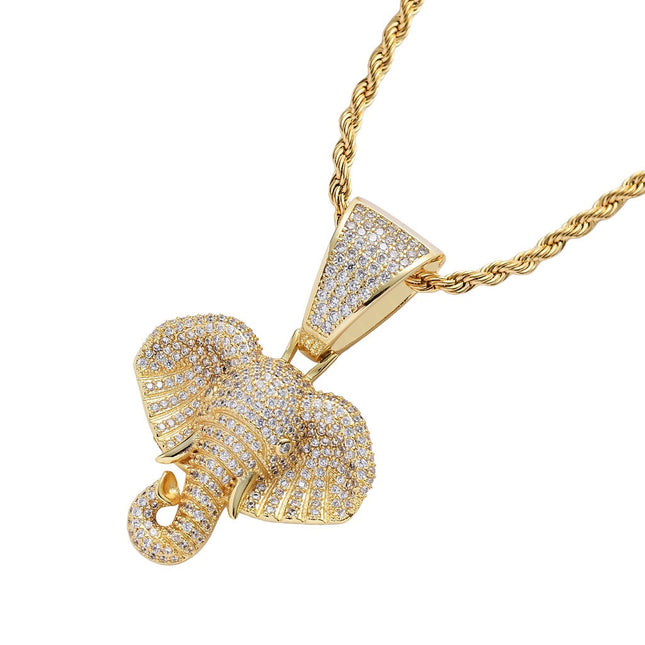 Iced Out Elephant Pendant Necklace – Diamond Elephant Charm Chain, Symbol of Strength, Wisdom & Good Luck