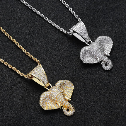 Iced Out Elephant Pendant Necklace – Diamond Elephant Charm Chain, Symbol of Strength, Wisdom & Good Luck