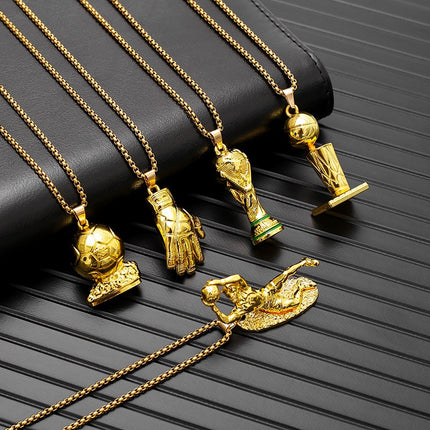 World Cup Trophy Pendant Necklace – Gold Soccer Champion Necklace, Football Trophy Charm Chain for Fans & Players