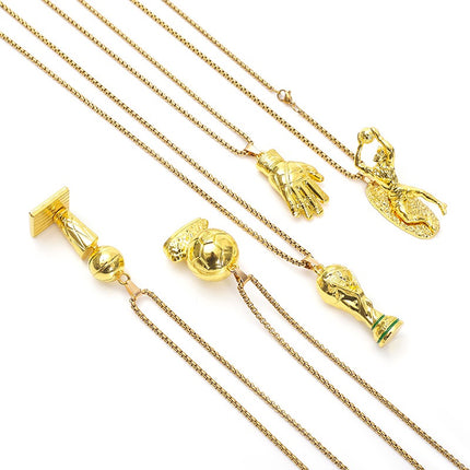 World Cup Trophy Pendant Necklace – Gold Soccer Champion Necklace, Football Trophy Charm Chain for Fans & Players