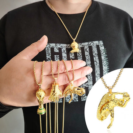 World Cup Trophy Pendant Necklace – Gold Soccer Champion Necklace, Football Trophy Charm Chain for Fans & Players