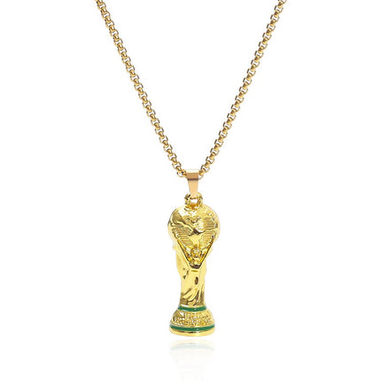World Cup Trophy Pendant Necklace – Gold Soccer Champion Necklace, Football Trophy Charm Chain for Fans & Players