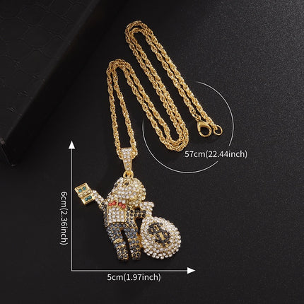Iced-Out Money Bunny Necklace – Diamond Rabbit Pendant with Cash Bag Charm | Hip Hop Bling Chain for Men & Women