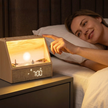 Sunrise & Sunset Smart Alarm Clock Lamp – Relaxing Ocean Scene Wake-Up Light with Ambient Night Light & Digital Display