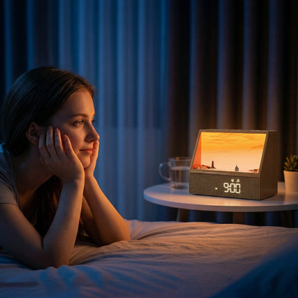 Sunrise & Sunset Smart Alarm Clock Lamp – Relaxing Ocean Scene Wake-Up Light with Ambient Night Light & Digital Display