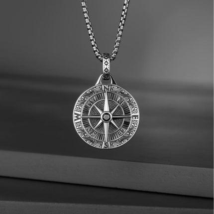 Vintage Compass Necklace for Men & Women – Nordic Compass Pendant Chain | Symbol of Guidance, Adventure & Strength