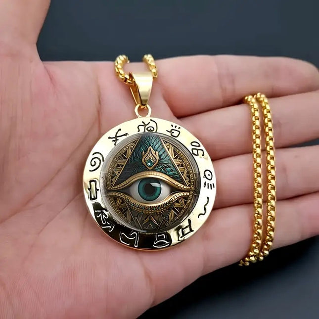 All-Seeing Eye Pendant Necklace – Mystical Protection Amulet with Ancient Symbols | Spiritual Wisdom & Guardian Eye Necklace
