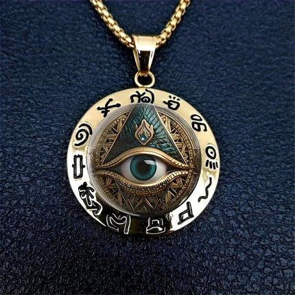 All-Seeing Eye Pendant Necklace – Mystical Protection Amulet with Ancient Symbols | Spiritual Wisdom & Guardian Eye Necklace