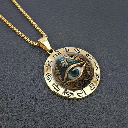 All-Seeing Eye Pendant Necklace – Mystical Protection Amulet with Ancient Symbols | Spiritual Wisdom & Guardian Eye Necklace