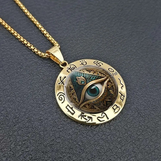 All-Seeing Eye Pendant Necklace – Mystical Protection Amulet with Ancient Symbols | Spiritual Wisdom & Guardian Eye Necklace
