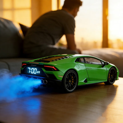 Super Sports Car Alarm Clock – Realistic Supercar Design with Real Engine & Exhaust Sound, LED Digital Clock, Cool Gift for Car Enthusiasts