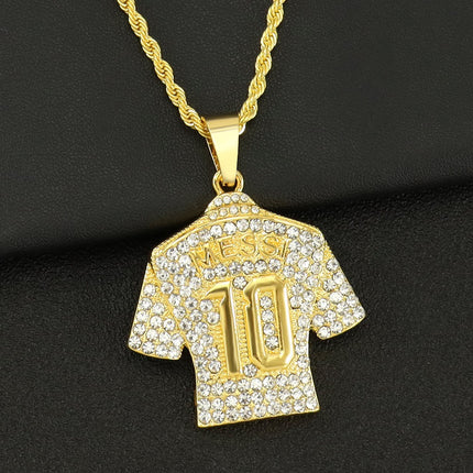 Messi #10 Jersey Iced-Out Pendant Necklace – Rhinestone Soccer Shirt Chain, Football Legend Fan Jewelry, Gold & Silver Hip Hop Necklace
