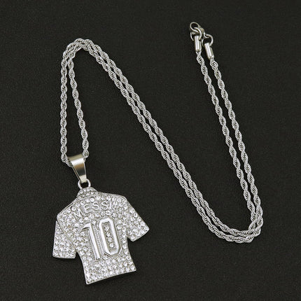 Messi #10 Jersey Iced-Out Pendant Necklace – Rhinestone Soccer Shirt Chain, Football Legend Fan Jewelry, Gold & Silver Hip Hop Necklace