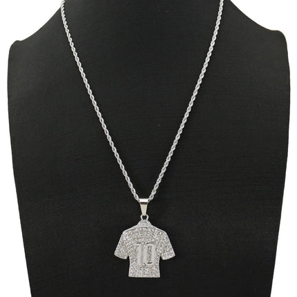 Messi #10 Jersey Iced-Out Pendant Necklace – Rhinestone Soccer Shirt Chain, Football Legend Fan Jewelry, Gold & Silver Hip Hop Necklace