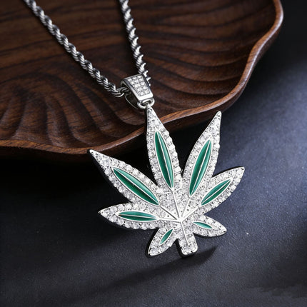 Iced Out Cannabis Leaf Necklace – Diamond Marijuana Leaf Pendant Chain for Men & Women | Hip Hop Streetwear Jewelry