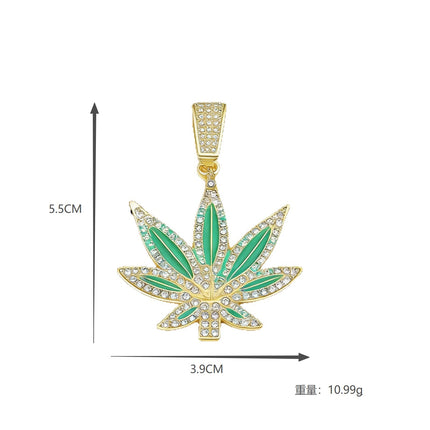 Iced Out Cannabis Leaf Necklace – Diamond Marijuana Leaf Pendant Chain for Men & Women | Hip Hop Streetwear Jewelry