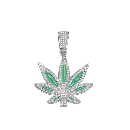 Iced Out Cannabis Leaf Necklace – Diamond Marijuana Leaf Pendant Chain for Men & Women | Hip Hop Streetwear Jewelry