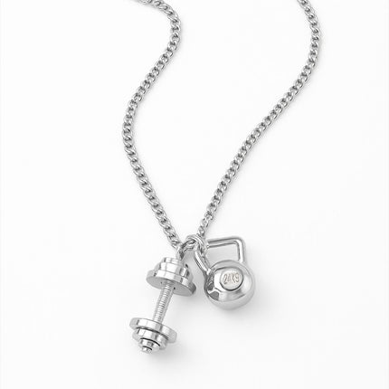 Fitness Dumbbell & Kettlebell Pendant Necklace – Gym Lover Weightlifting Chain for Men & Women | Workout Motivation Jewelry