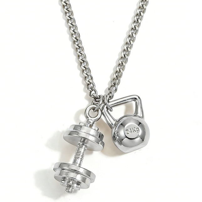 Fitness Dumbbell & Kettlebell Pendant Necklace – Gym Lover Weightlifting Chain for Men & Women | Workout Motivation Jewelry
