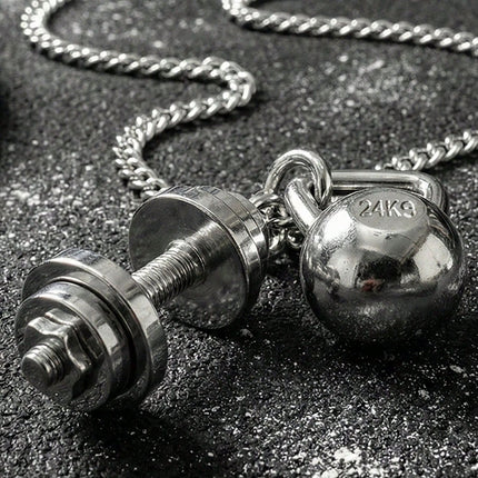 Fitness Dumbbell & Kettlebell Pendant Necklace – Gym Lover Weightlifting Chain for Men & Women | Workout Motivation Jewelry