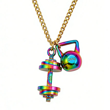 Fitness Dumbbell & Kettlebell Pendant Necklace – Gym Lover Weightlifting Chain for Men & Women | Workout Motivation Jewelry
