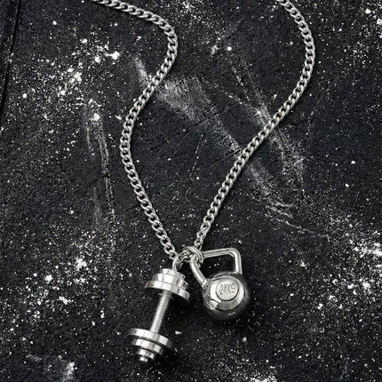 Fitness Dumbbell & Kettlebell Pendant Necklace – Gym Lover Weightlifting Chain for Men & Women | Workout Motivation Jewelry